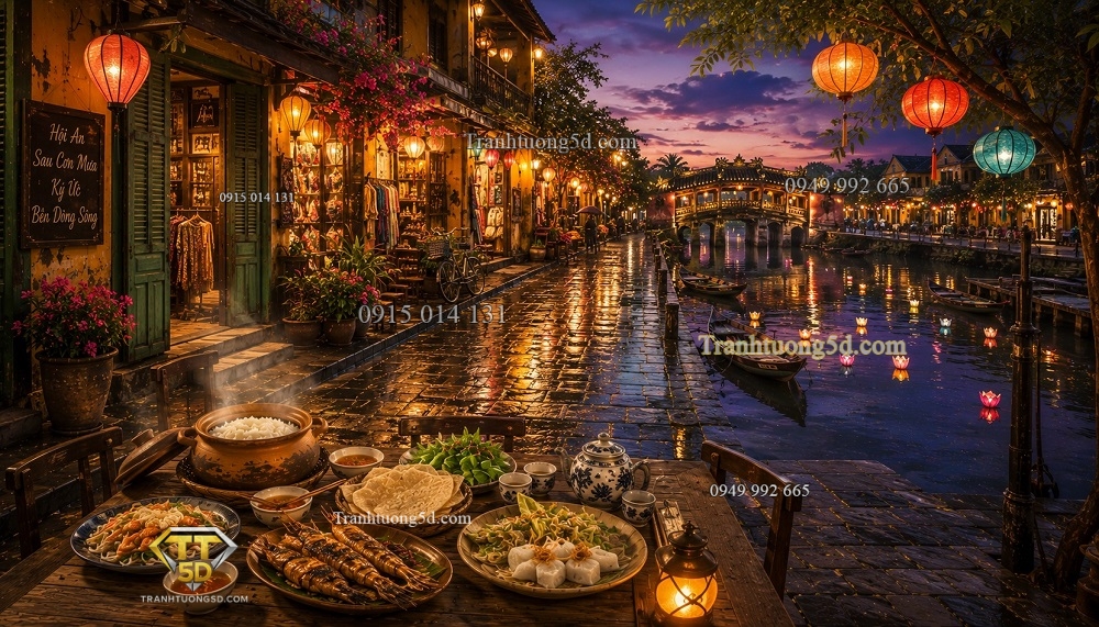 Tranh dán tường Phố Cổ Hội An Sau Cơn Mưa – Ký Ức Bên Dòng Sông QV15720266