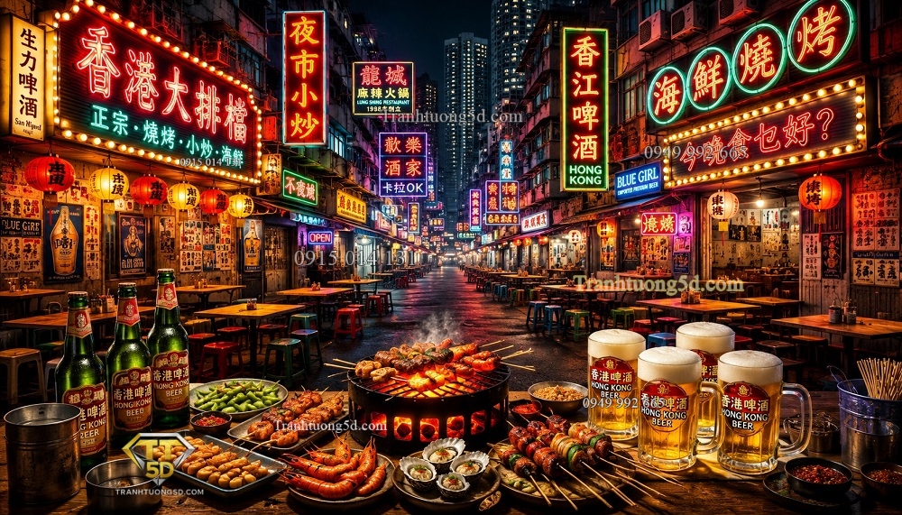 Tranh dán tường Phố nhậu Hong Kong thập niên 90 – Neon rực rỡ QA14720264 Tranh dán tường Phố nhậu Hong Kong thập niên 90 – Neon rực rỡ QA14720264