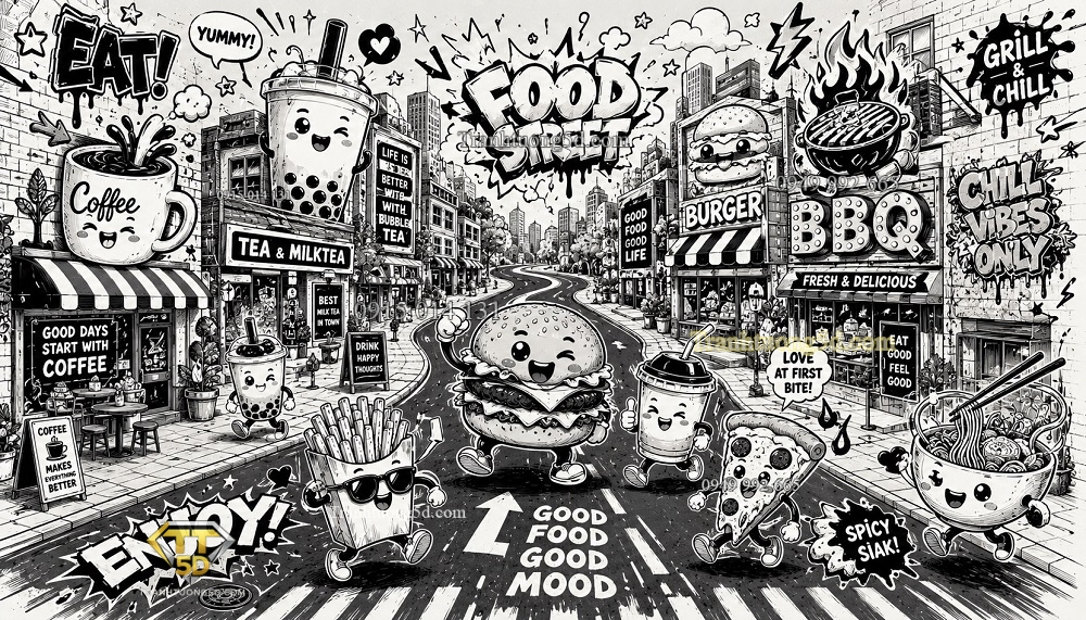 Tranh dán tường Tranh dán tường Doodle đen trắng hiện đại QAV15720264 Tranh dán tường Tranh dán tường Doodle đen trắng hiện đại QAV15720264
