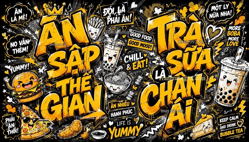 Tranh dán tường Typography màu vàng nghệ thuật quán ăn vặt QAV15720269 Tranh dán tường Typography màu vàng nghệ thuật quán ăn vặt QAV15720269