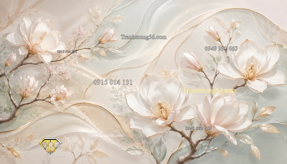 Tranh dán tường cành ngọc lan trắng trên nền lụa mềm CC29720268 Tranh dán tường cành ngọc lan trắng trên nền lụa mềm CC29720268