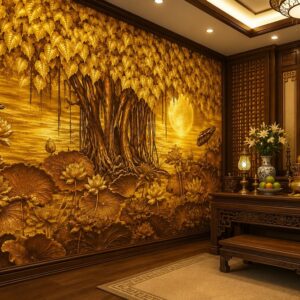 Tranh dán tường cây bồ đề vàng trang trí phòng thờ phật BD11720263