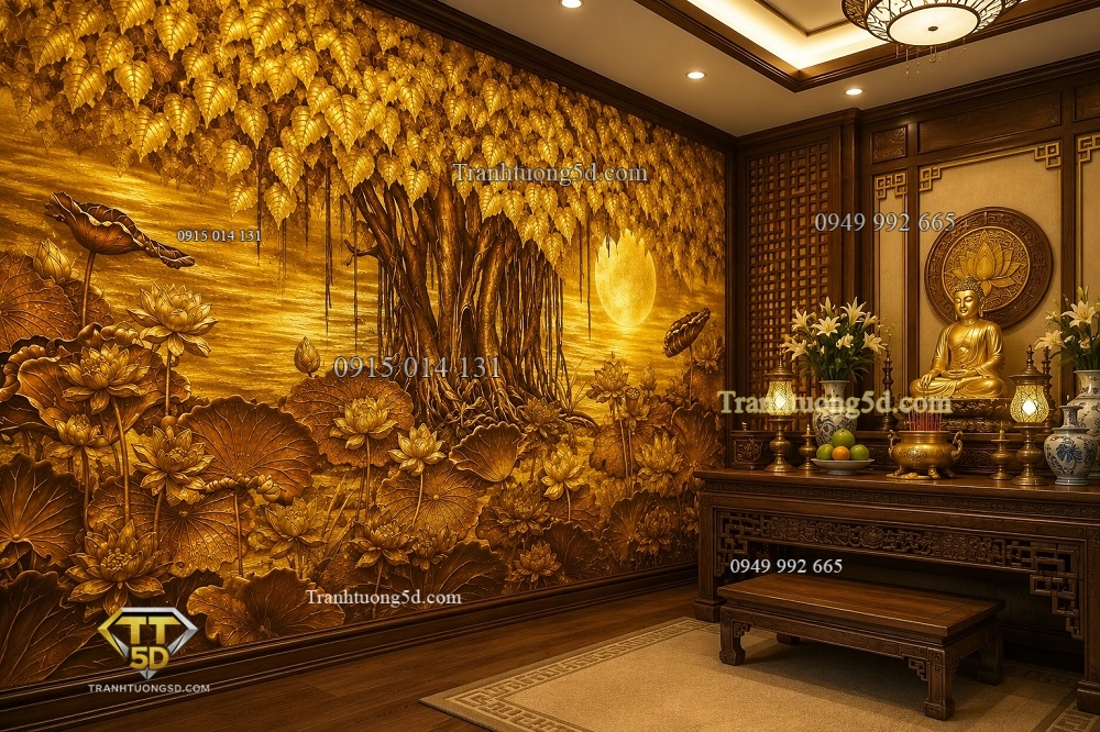 Tranh dán tường cây bồ đề vàng trang trí phòng thờ phật BD11720263 Tranh dán tường cây bồ đề vàng trang trí phòng thờ phật BD11720263