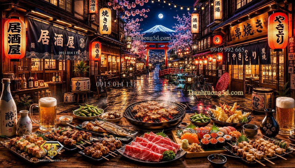 Tranh dán tường đường phố Tokyo và quán BBQ HK15720264 Tranh dán tường đường phố Tokyo và quán BBQ HK15720264