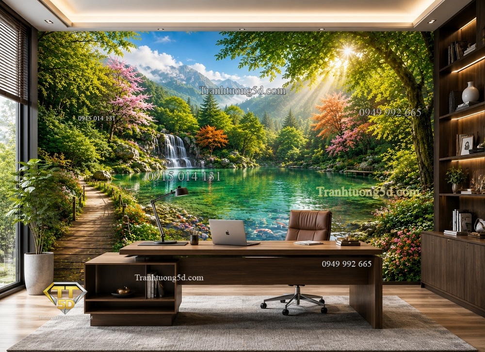 Tranh dán tường hồ trong rừng cây xanh mát phòng làm việc PC2720262 Tranh dán tường hồ trong rừng cây xanh mát phòng làm việc PC2720262