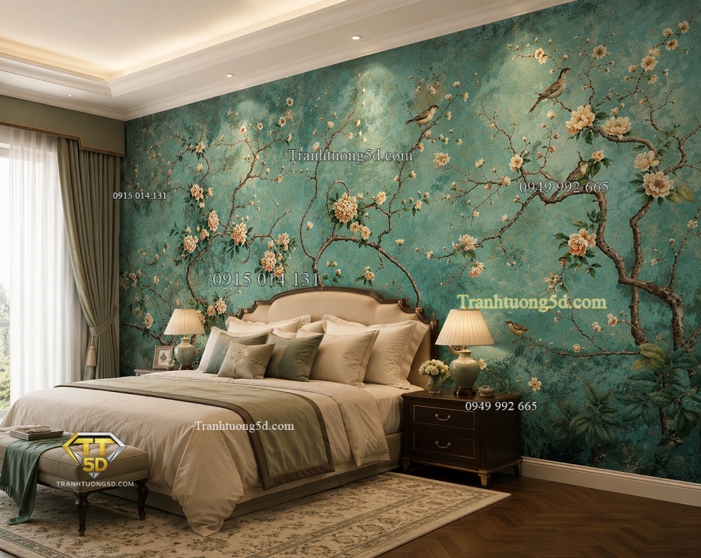 Tranh dán tường họa tiết chim và hoa phong cách Chinoiserie xanh cổ điển CHI2720262 Tranh dán tường họa tiết chim và hoa phong cách Chinoiserie xanh cổ điển CHI2720262