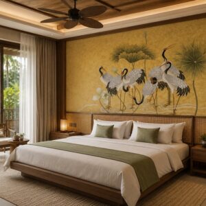 Tranh dán tường indochine chim hạc hoa sen GPTINDO29620266