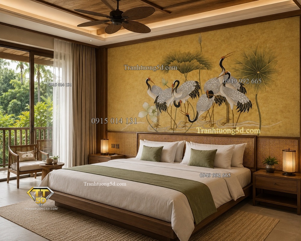 Tranh dán tường indochine chim hạc hoa sen GPTINDO29620266 Tranh dán tường indochine chim hạc hoa sen GPTINDO29620266