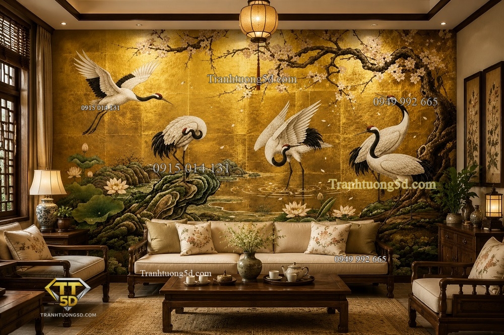 Tranh dán tường indochine chim hạc nền vàng gold GPTINDO29620261 Tranh dán tường indochine chim hạc nền vàng gold GPTINDO29620261