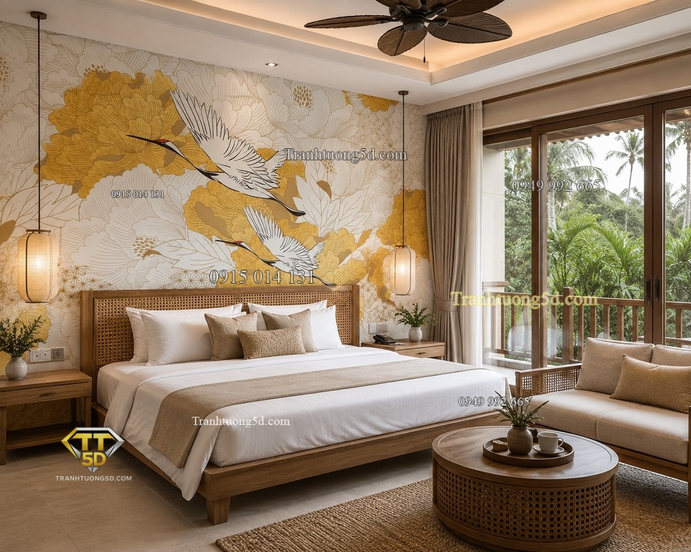 Tranh dán tường indochine chim hạc tông vàng trắng GPTINDO29620265 Tranh dán tường indochine chim hạc tông vàng trắng GPTINDO29620265