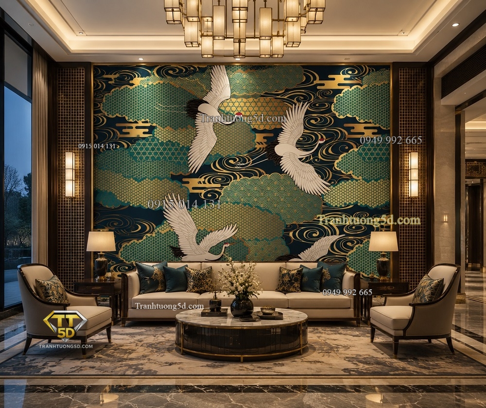 Tranh dán tường indochine chim hạc tông xanh GPTINDO29620268 Tranh dán tường indochine chim hạc tông xanh GPTINDO29620268