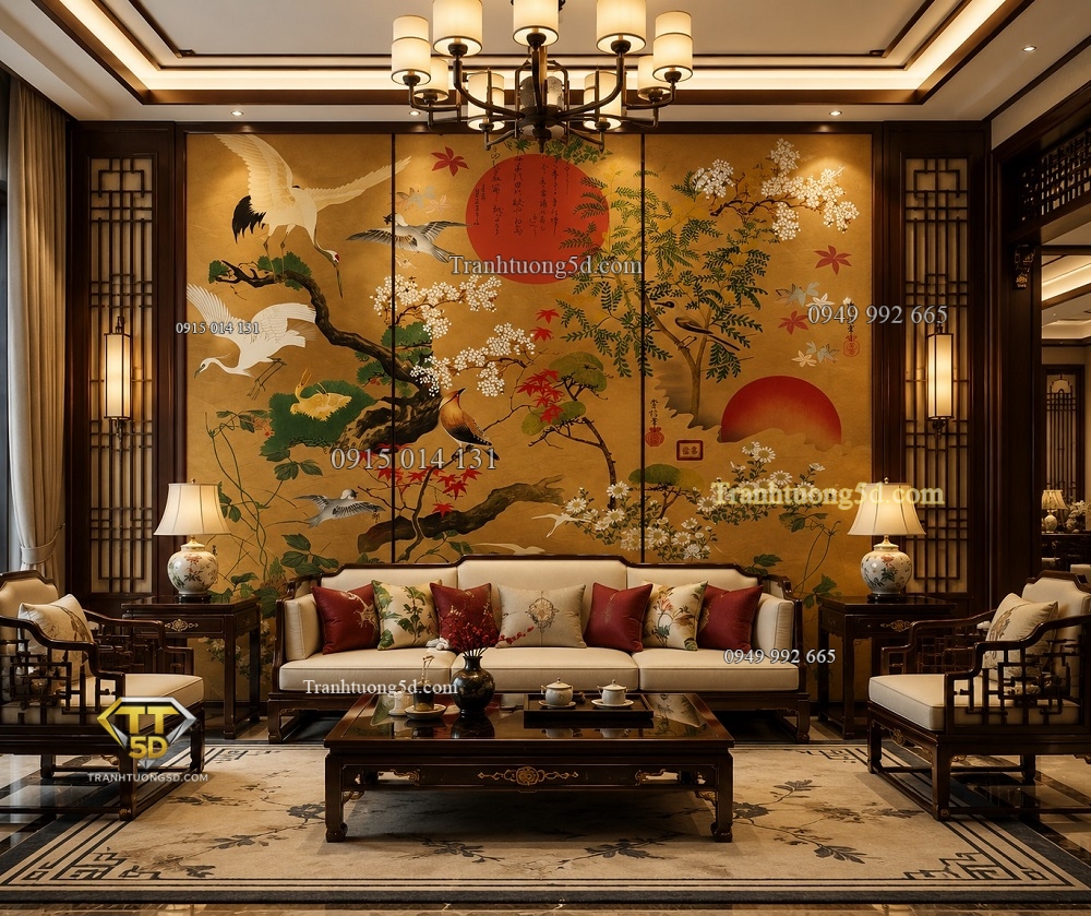 Tranh dán tường indochine chim hạc và mặt trời GPTINDO29620263 Tranh dán tường indochine chim hạc và mặt trời GPTINDO29620263