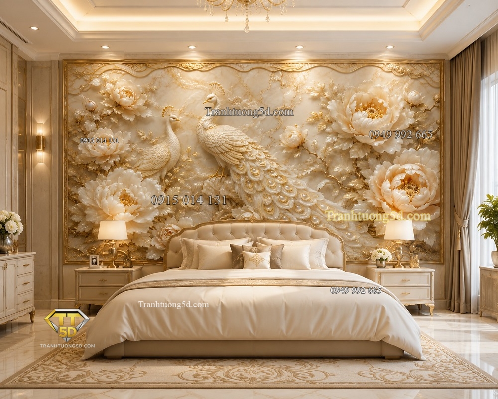 Tranh dán tường khổ lớn giả Phù Điêu Ngọc Trắng 3D – Chim Công Và Hoa Mẫu Đơn KL87202610 Tranh dán tường khổ lớn giả Phù Điêu Ngọc Trắng 3D – Chim Công Và Hoa Mẫu Đơn KL87202610