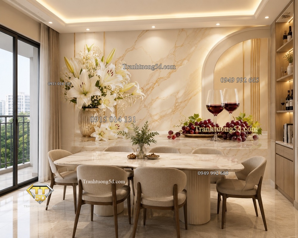 Tranh dán tường phòng ăn Hoa ly trắng và ly rượu vang trên nền đá Marble PA772026110 Tranh dán tường phòng ăn Hoa ly trắng và ly rượu vang trên nền đá Marble PA772026110