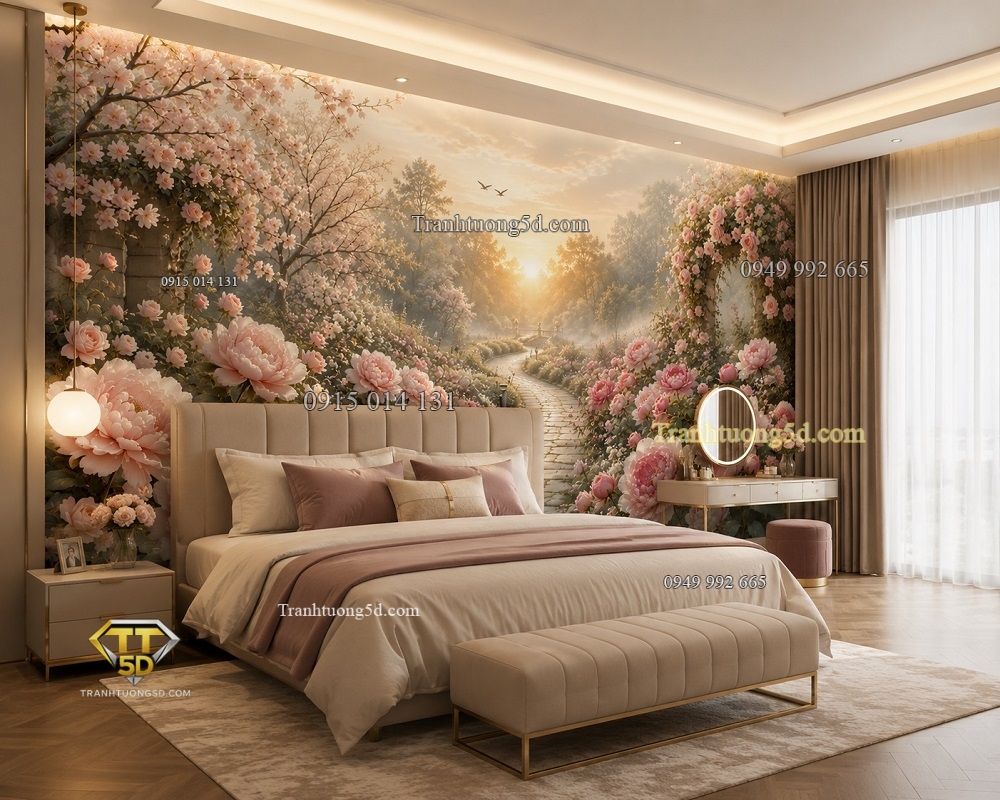 Tranh dán tường phòng ngủ khu vườn phủ sương với hoa mẫu đơn và hoa hồng CC29720263 Tranh dán tường phòng ngủ khu vườn phủ sương với hoa mẫu đơn và hoa hồng CC29720263