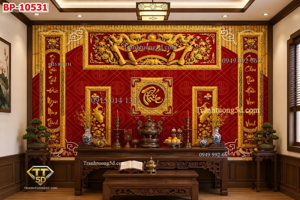 Tranh dán tường phòng thờ nền đỏ BP10531 Tranh dán tường phòng thờ nền đỏ BP10531