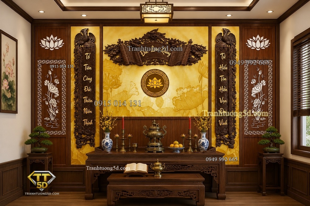 Tranh dán tường phòng thờ nền nâu BP49907 Tranh dán tường phòng thờ nền nâu BP49907