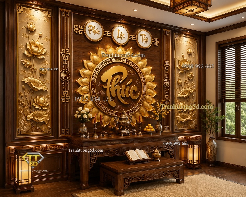 Tranh dán tường phòng thờ phúc lộc thọ và hoa sen PT29720263 Tranh dán tường phòng thờ phúc lộc thọ và hoa sen PT29720263