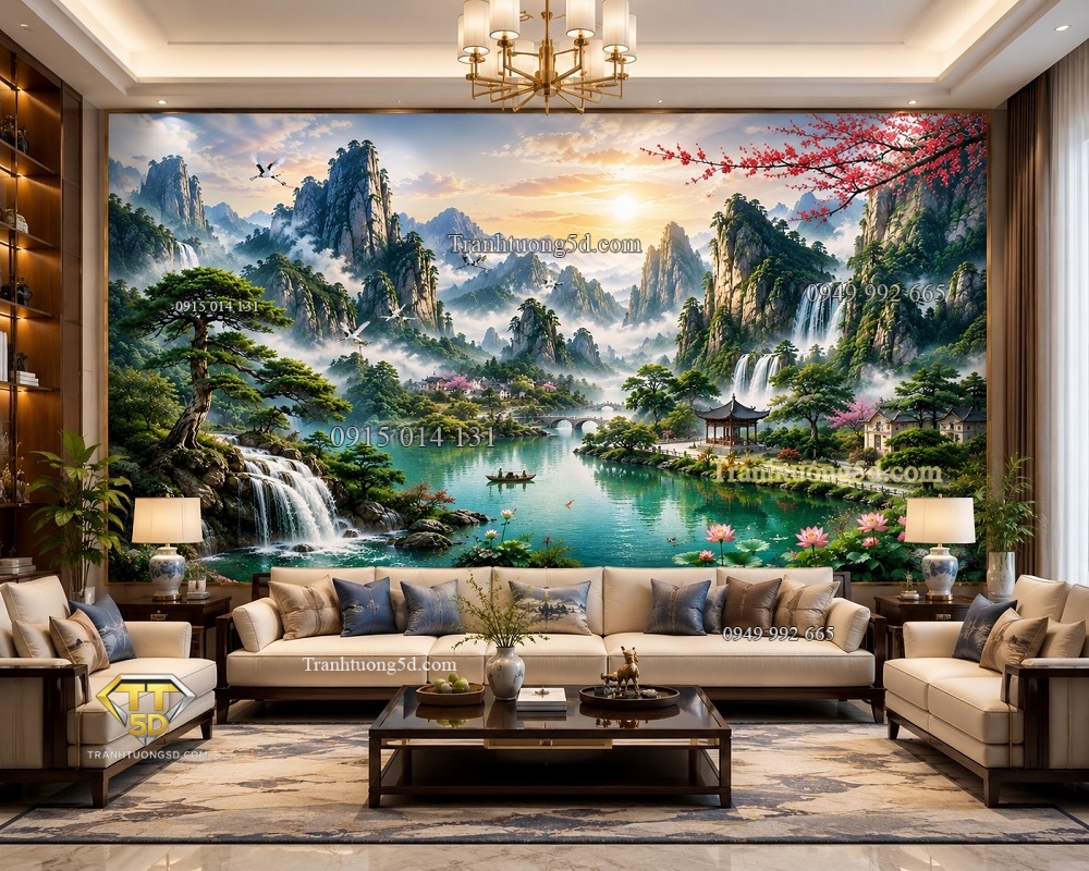 Tranh dán tường sơn thủy hữu tình dán phòng khách PC2720266 Tranh dán tường sơn thủy hữu tình dán phòng khách PC2720266