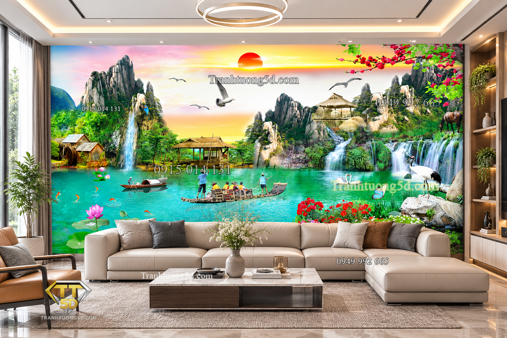 Tranh dán tường sơn thủy in nguyên khối Tranh dán tường sơn thủy in nguyên khối