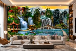 Tranh dán tường sơn thủy phong thủy phòng khách (3)