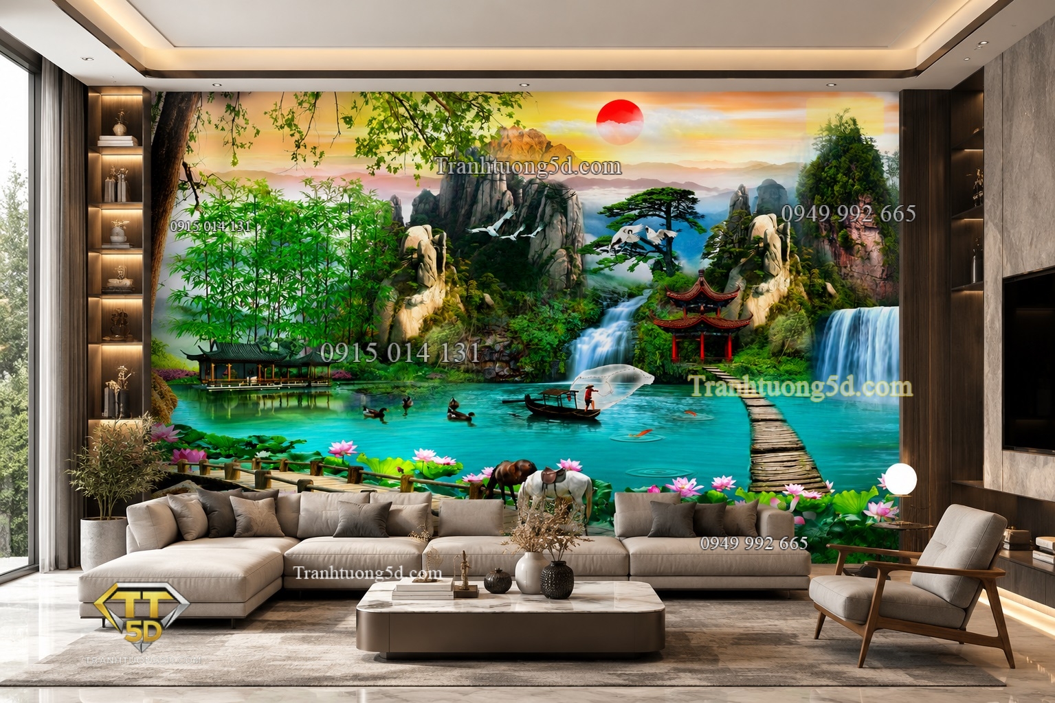 Tranh dán tường sơn thủy phong thủy phòng khách (4)