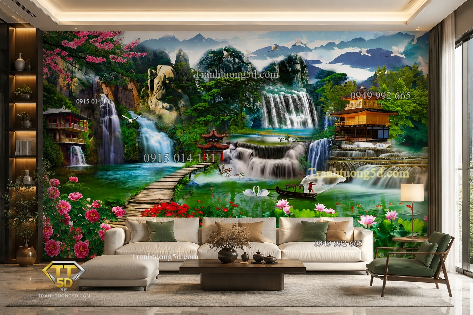 Tranh dán tường sơn thủy phong thủy phòng khách (5)