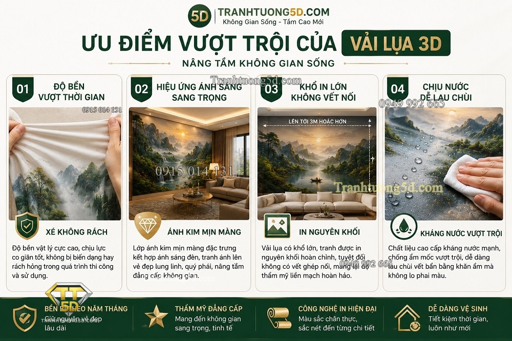 Tranh dán tường vải lụa quá nhiều ưu điểm Tranh dán tường vải lụa quá nhiều ưu điểm