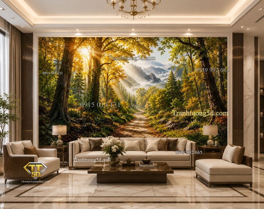 Tranh khổ lớn Con Đường Rừng Mùa Thu – Ánh Nắng Xuyên Tán Lá KL9720261