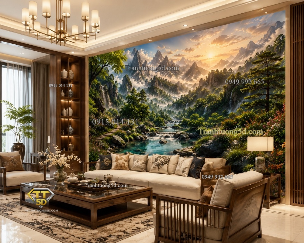 Tranh khổ lớn Thung Lũng Tiên Cảnh – Dòng Suối Dẫn Vào Núi Mây KL9720263