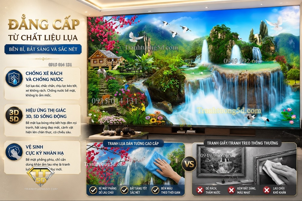 Tranh lụa sơn thủy dán tường Đẳng cấp từ chất liệu lụa Tranh lụa sơn thủy dán tường Đẳng cấp từ chất liệu lụa