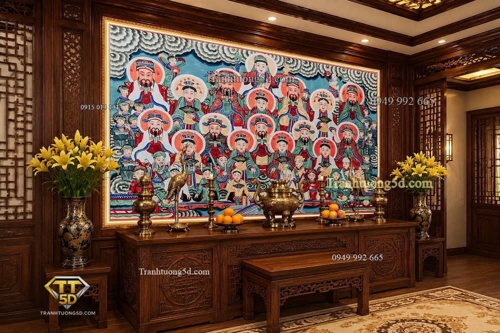 Tranh tứ phủ công đồng phong cách vẽ Hàng Trống 999