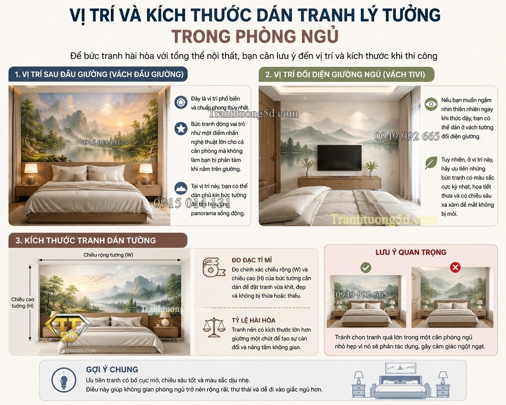 Vị trí và kích thước dán tranh lý tưởng trong phòng ngủ