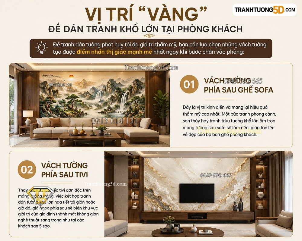 Vị trí vàng để dán tranh khổ lớn tại phòng khách