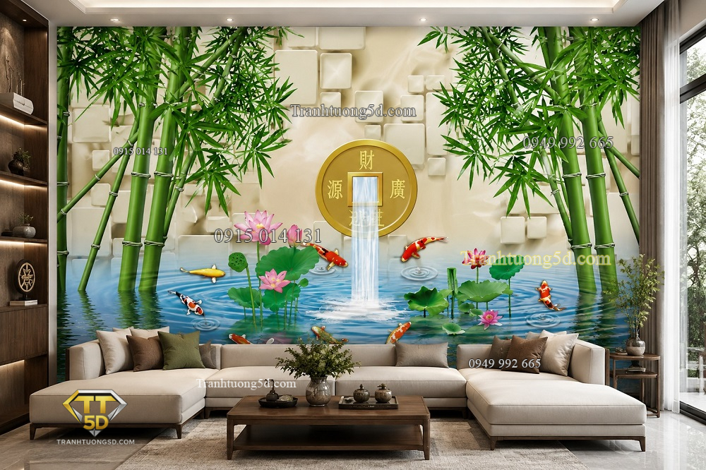 Tranh cửu ngư quần hội phát tài dán tường phòng khách 43731
