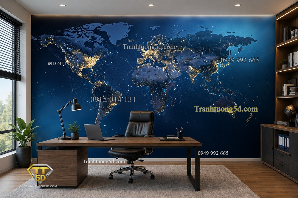 Tranh dán tường bản đồ thế giới công nghệ ánh sáng xanh st2684491821