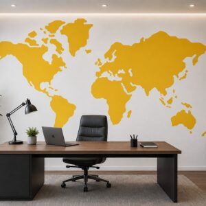 Tranh dán tường bản đồ thế giới màu vàng tối giản st2620135025