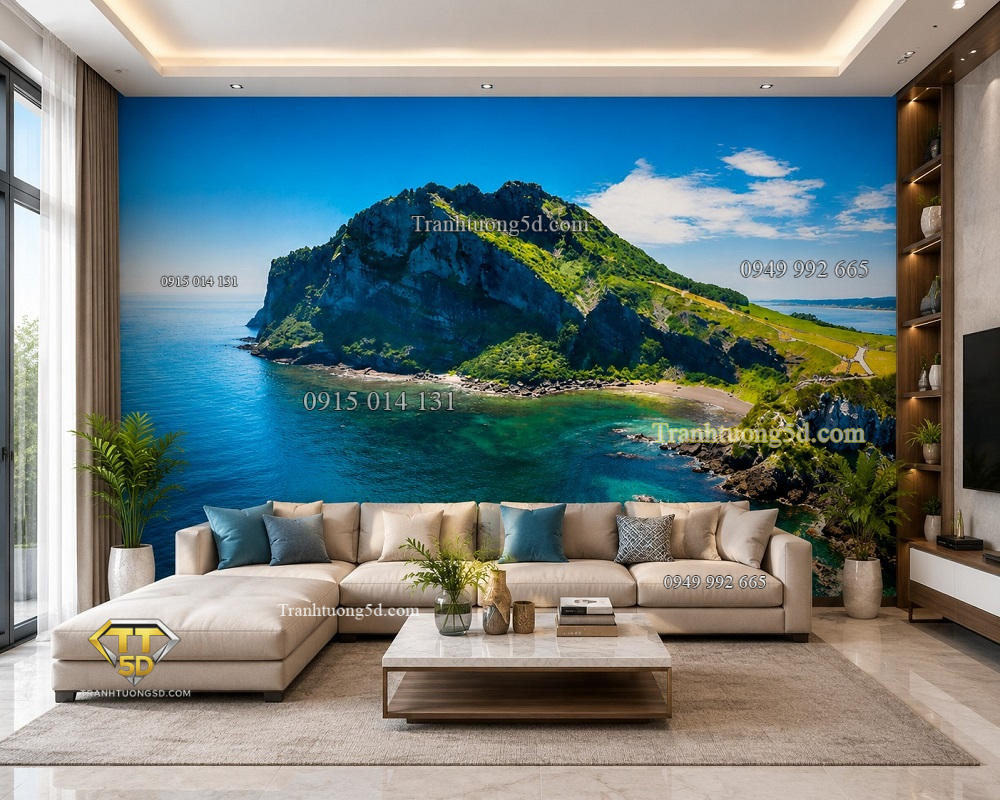 Tranh dán tường phong cảnh biển đảo xanh phòng khách st1577749696