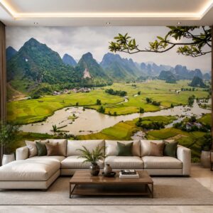 Tranh dán tường phong cảnh núi non ruộng đồng phòng khách st1087755704