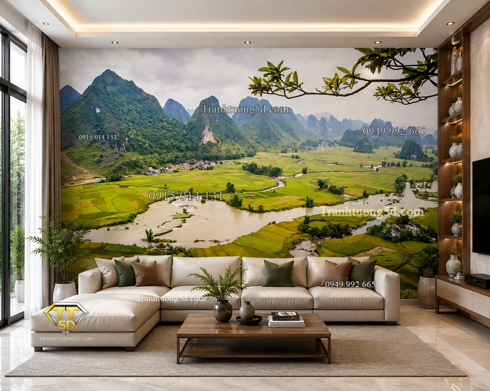 Tranh dán tường phong cảnh núi non ruộng đồng phòng khách st1087755704