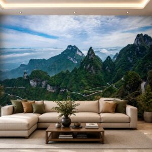 Tranh dán tường phòng khách núi non trùng điệp mây trời st1610338840
