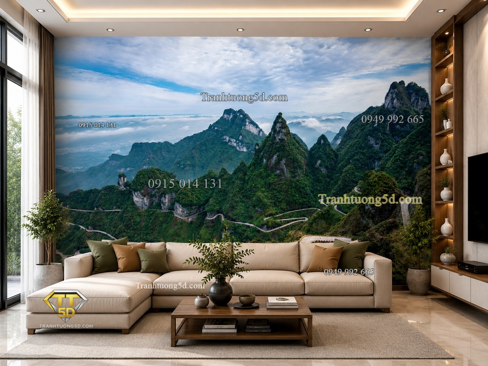 Tranh dán tường phòng khách núi non trùng điệp mây trời st1610338840