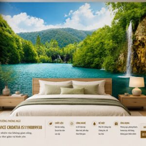 Tranh dán tường phòng ngủ hồ plitvice croatia phong cảnh thác nước thiên nhiên 3d is119889938