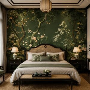 Tranh dán tường phòng ngủ indochine botanical cây hoa cổ điển ab852071828