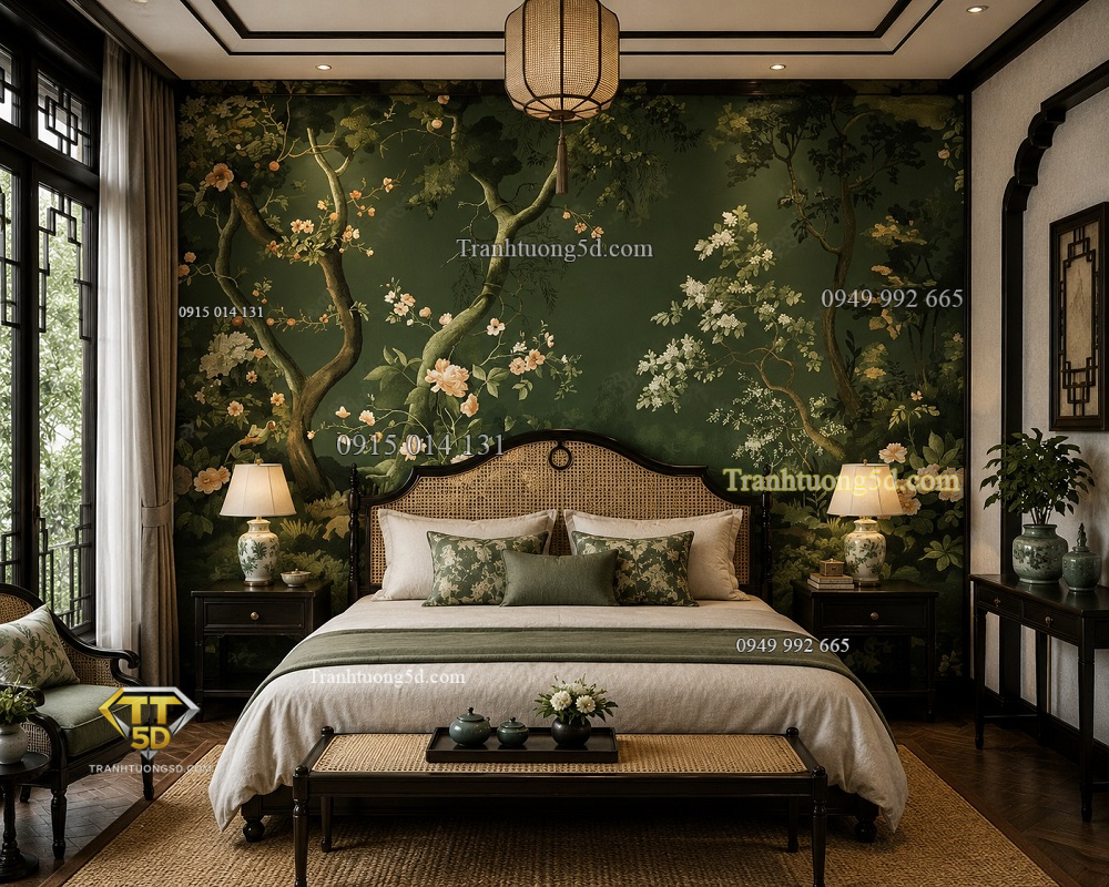 Tranh dán tường phòng ngủ indochine botanical cây hoa cổ điển ab852071828