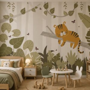 Tranh dán tường phòng ngủ trẻ em hổ con rừng nhiệt đới st2582539711