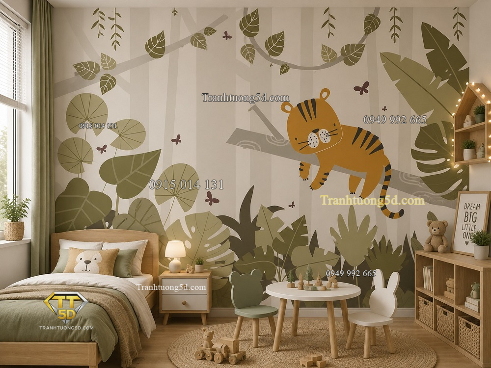 Tranh dán tường phòng ngủ trẻ em hổ con rừng nhiệt đới st2582539711
