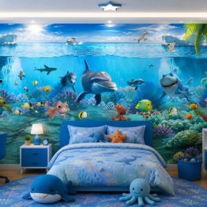 Tranh dán tường phòng trẻ em đại dương cá heo đáng yêu dd139