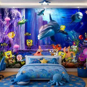Tranh dán tường phòng trẻ em đại dương spongebob và cá heo dd128
