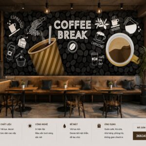 Tranh dán tường quán cafe coffee break hạt cà phê phong cách hiện đại 3d 366342371